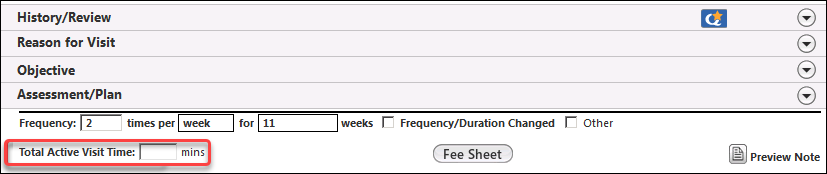 Total Active Visit Time field on the Chiro Single Visit template