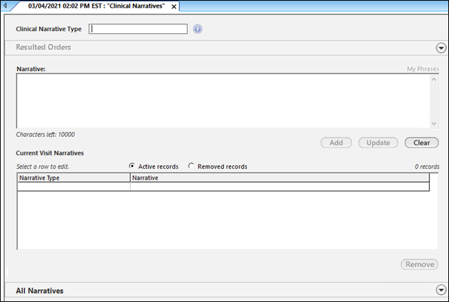 Clinical Narratives template
