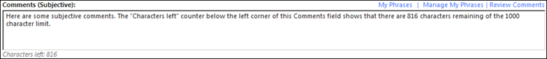 Comments (Subjective) field