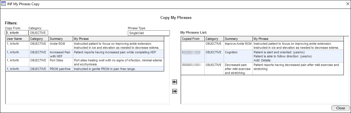INF My Phrases Copy template