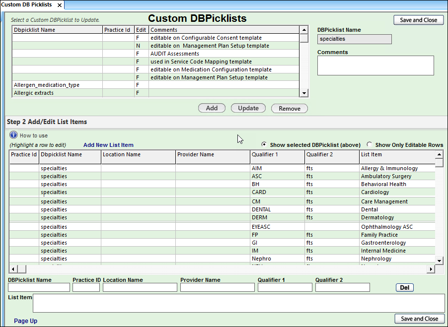 Custom DB Picklist template