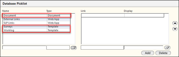 Database Picklist panel
