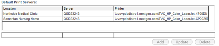 Default Print Servers grid