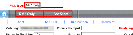 DME Only visit type selected