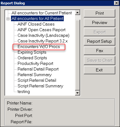 Report Dialog window