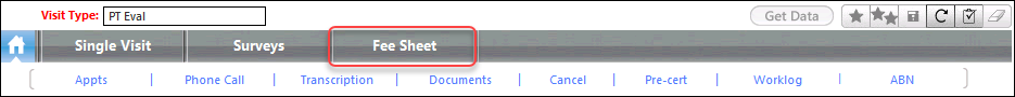 Fee Sheet on the navigation bar
