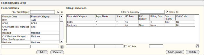 Financial Class Setup panel