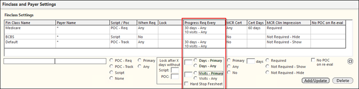Finclass Settings in the Finclass and Payer Settings panel of the System Config template