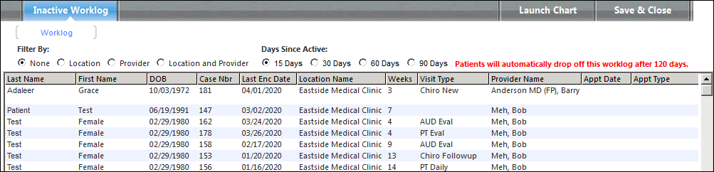 Inactive Worklog grid