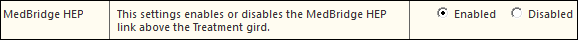 MedBridge HEP settings in the Single Visit section of the Practice Config template