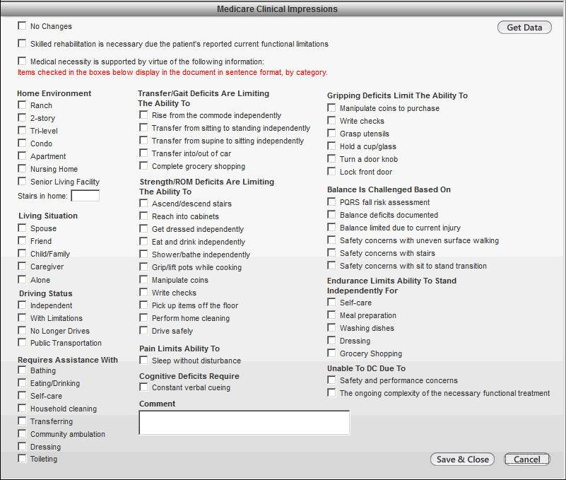 Medicare Clinical Impressions template