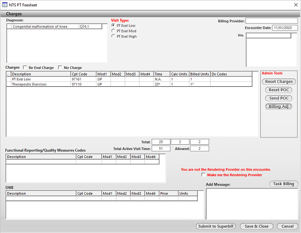 NTS PT Feesheet template with Make me the Rendering checkbox
