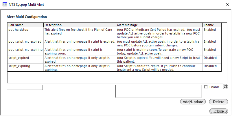 Alert Multi Configuration window