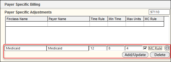 Payer Specific Adjustments grid