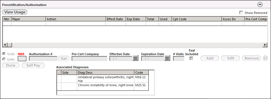 Precertification/Authorization panel