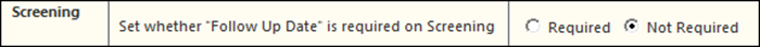 Screening section of the Practice Config template