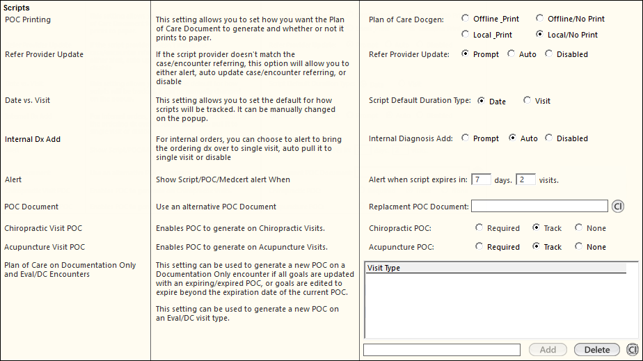 Scripts section of the Practice Config template