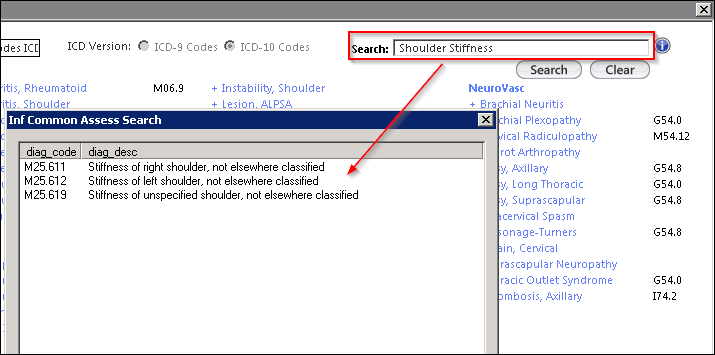 Inf Common Assess Search picklist