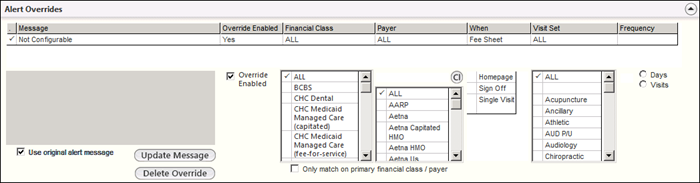 Alert Overrides panel with alert information