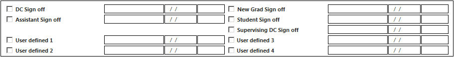 Sign off fields for the Chiro Single Visit template