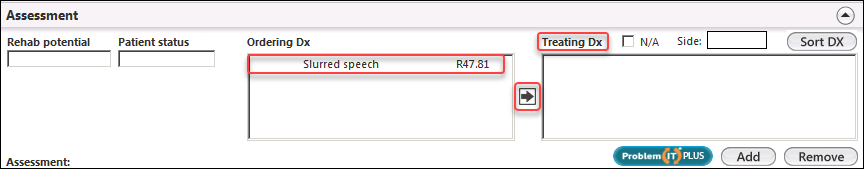 Ordering Dx and Treating Dx grids on the Speech Assessment panel