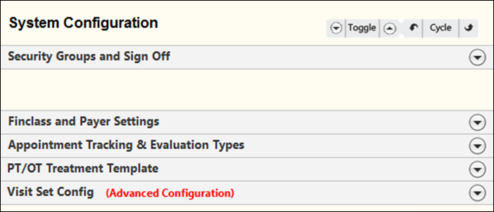 System Configuration template with panels closed
