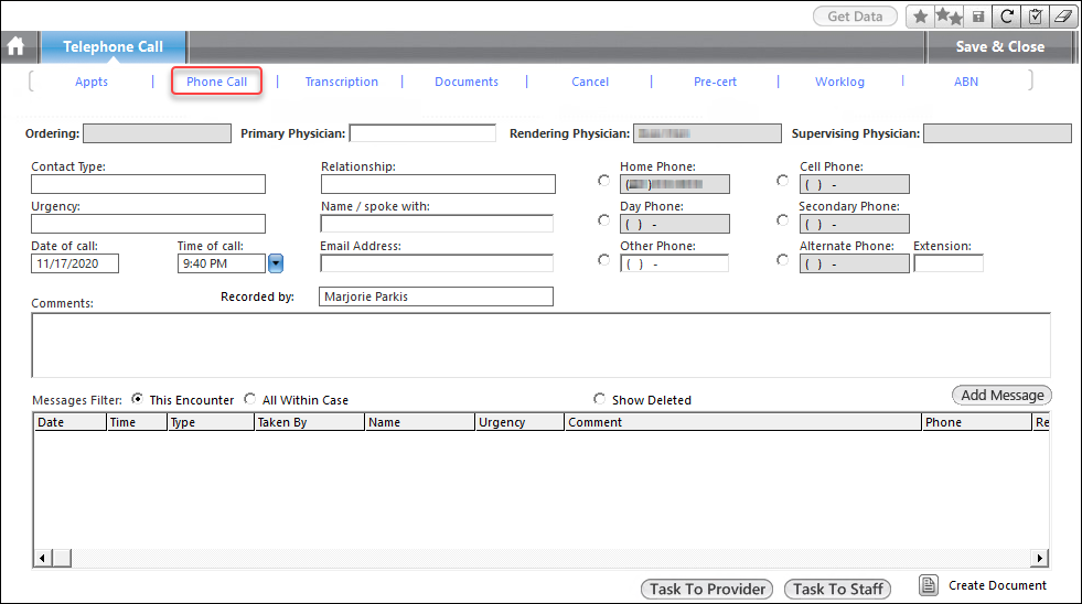 Telephone Call template
