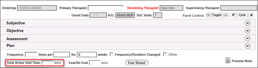 Total Active Visit Time field on the bottom section of the Single Visit template
