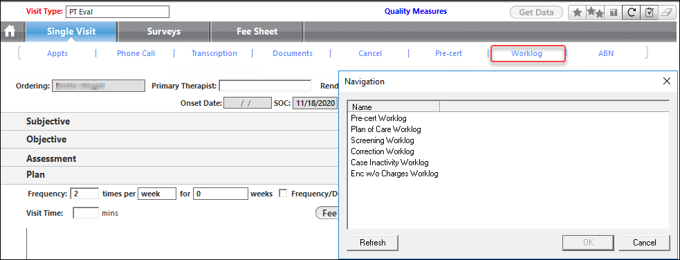Worklog list in the Navigation picklist