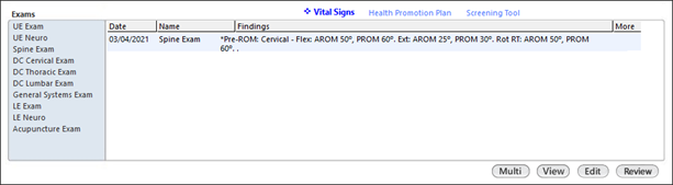 Exams section in the Objective panel