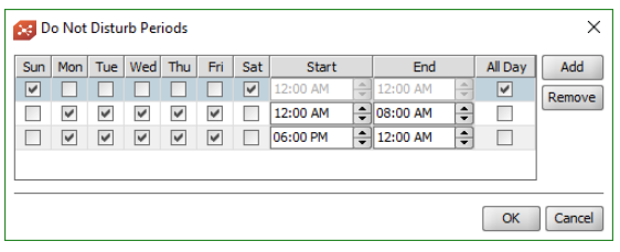 Image of the Do Not Disturb Periods pane.