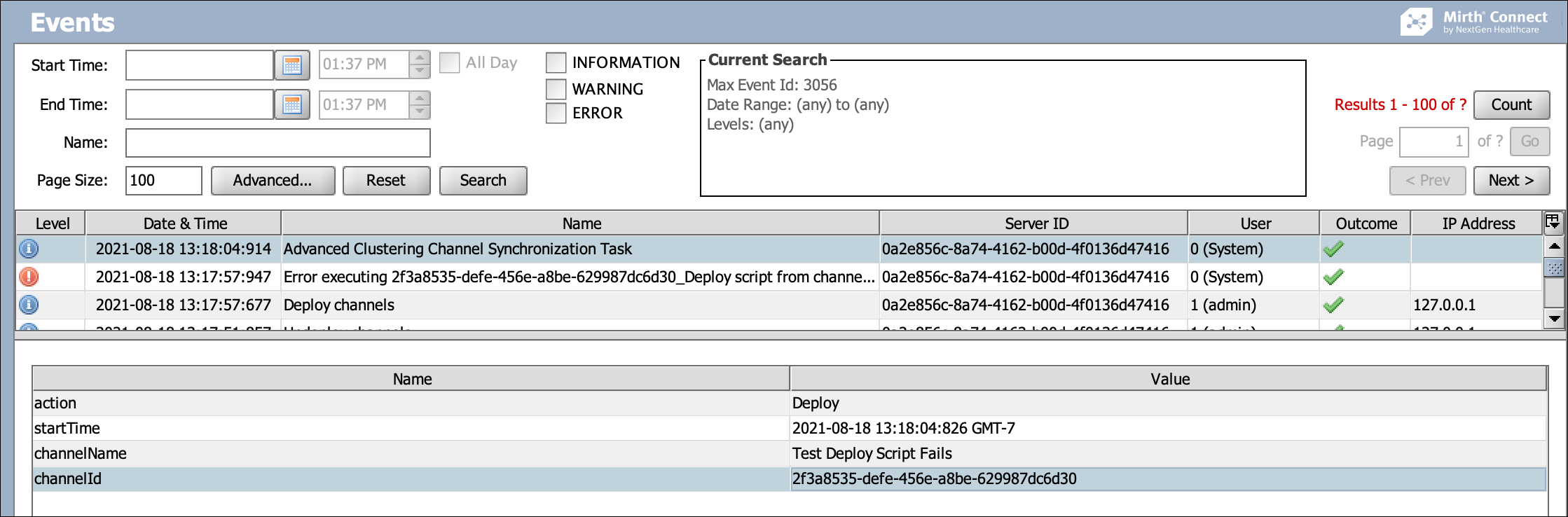 Image of the Events browser.