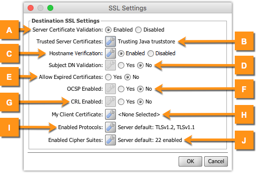 Items on the SSL Settings Window
