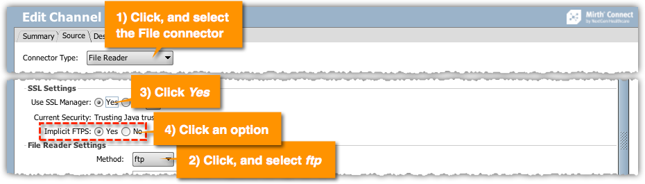 Settings for File Transfer Protocol with SSL