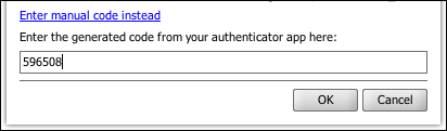 Field with a verification code entered