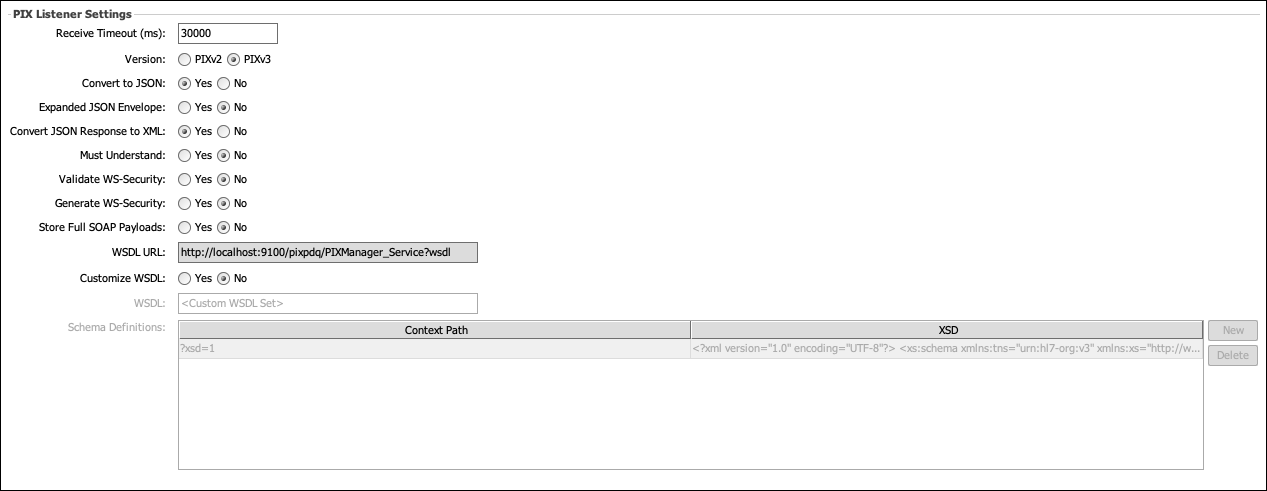 PIX Listener Settings window