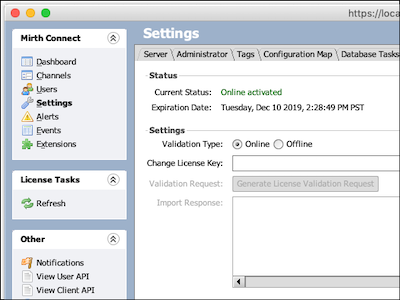 License Tab in the Settings View