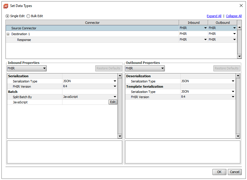Image of the Set Data Types window