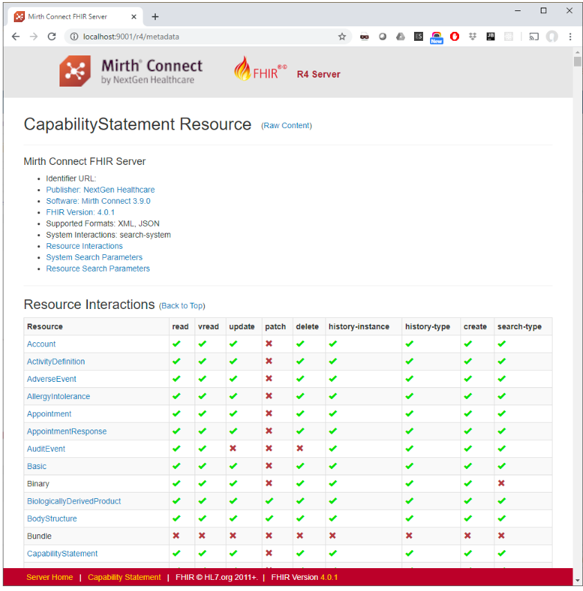 Image of the HTML template of the CapabilityStatement Resource