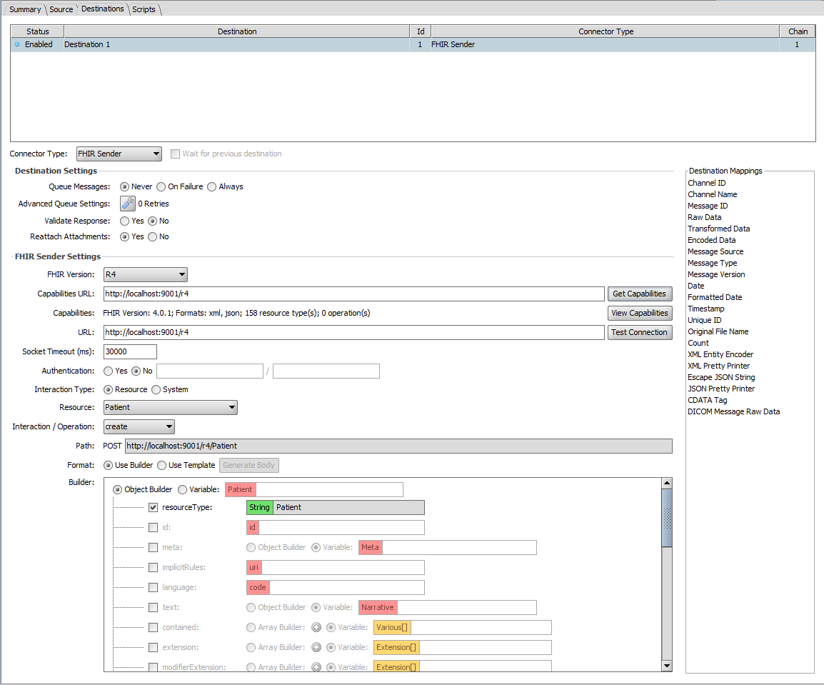 Image of the Edit Channel - Fhir Sender window