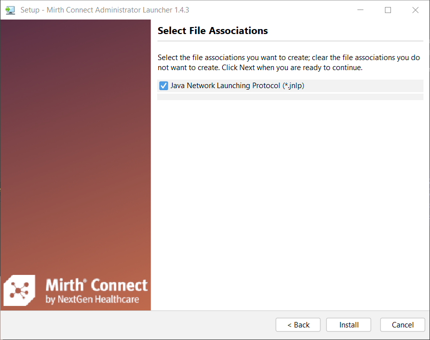 Administrator Launcher setup wizard Select File Associations screen