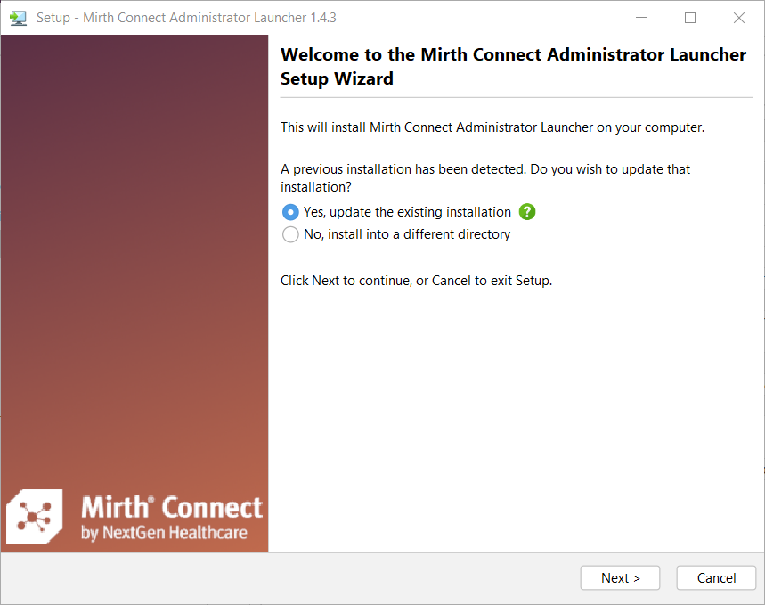 Administrator Launcher setup wizard Welcome screen