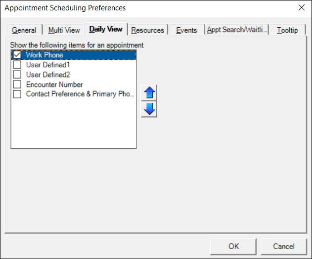 Appointment scheduling preferences window - Daily view