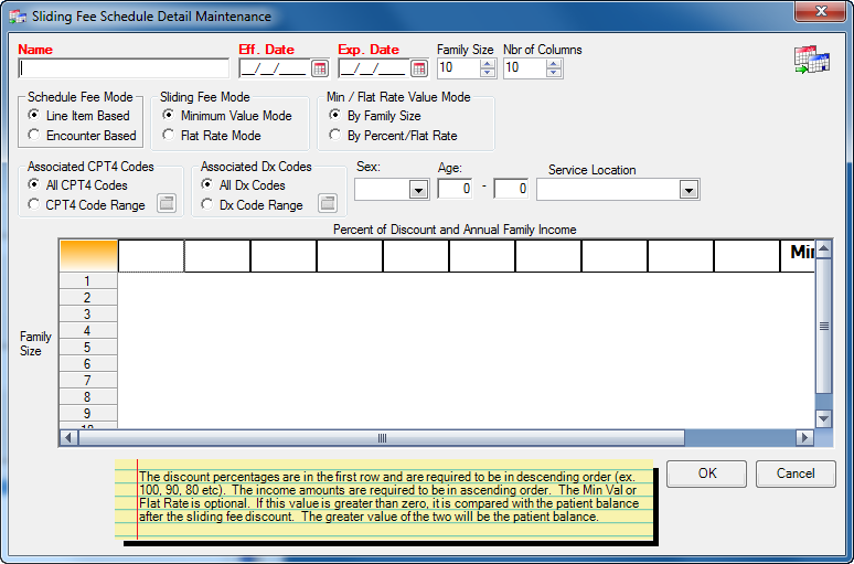 Sliding Fee Schedule Detail Maintenance