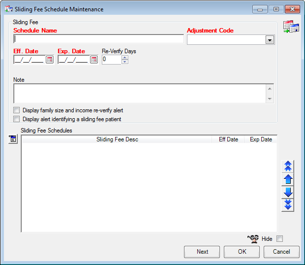 Sliding Fee Schedule Maintenance