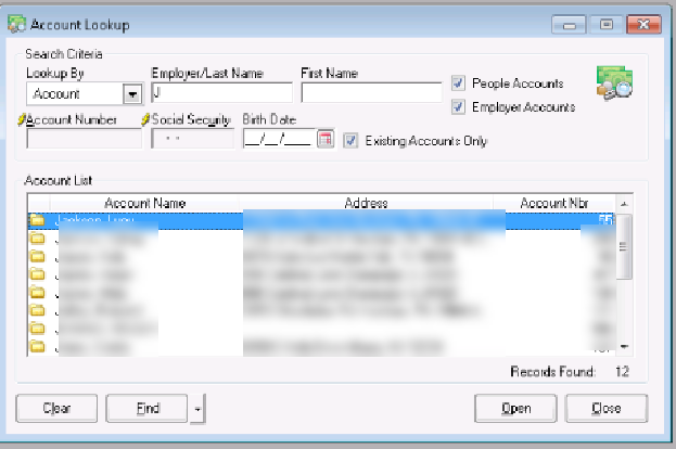 Account Lookup window