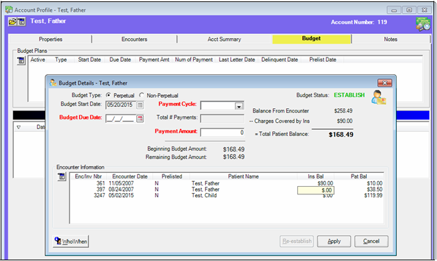 Account Profile Budget Tab