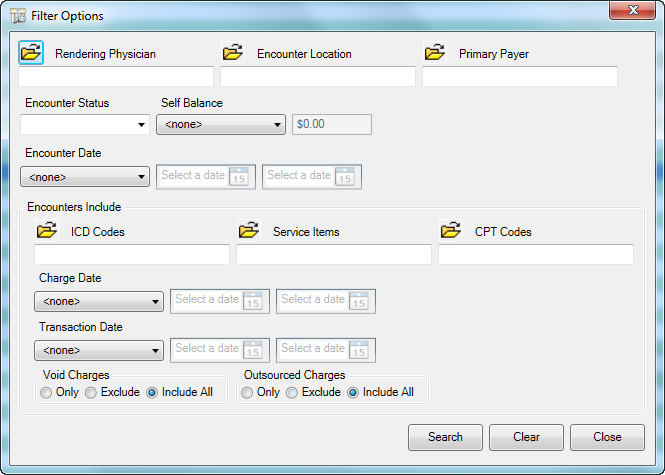 Filter Options window