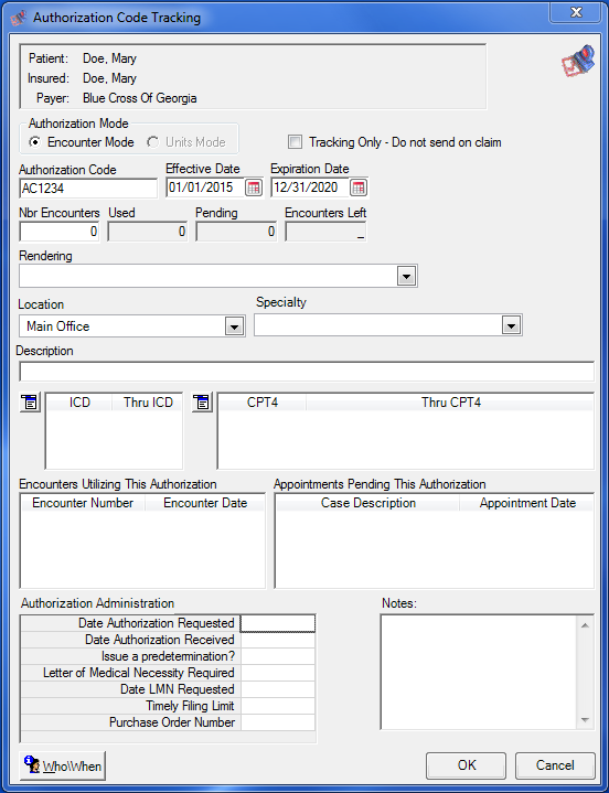 Authorization Code Tracking Window