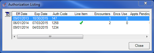 Authorization Listing Window